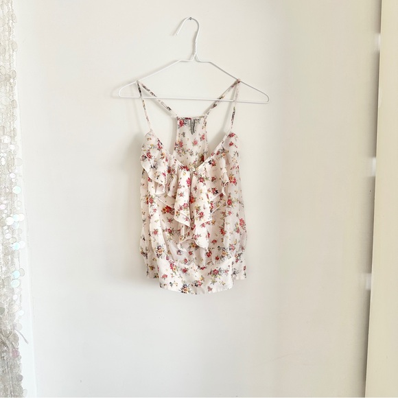 Guess • Floral Ruffle Tank with Ruched Hem - Picture 1 of 7